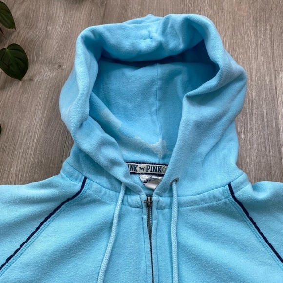 Vintage Y2K 00’s 08’ PINK Victoria's Secret Light Blue Peace Sign Zip Up Hoodie - Picture 10 of 16